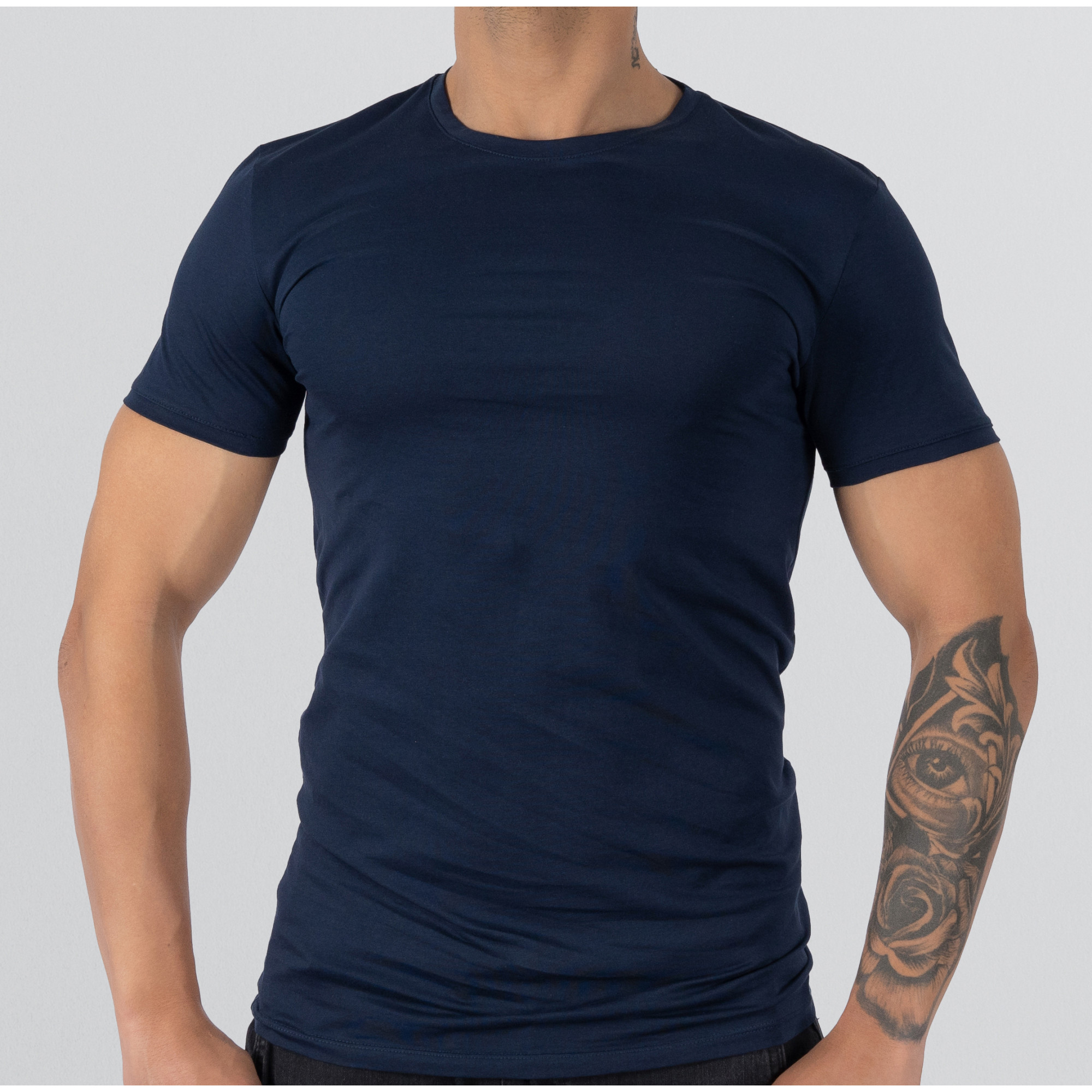 Dark blue round neck t shirt best sale